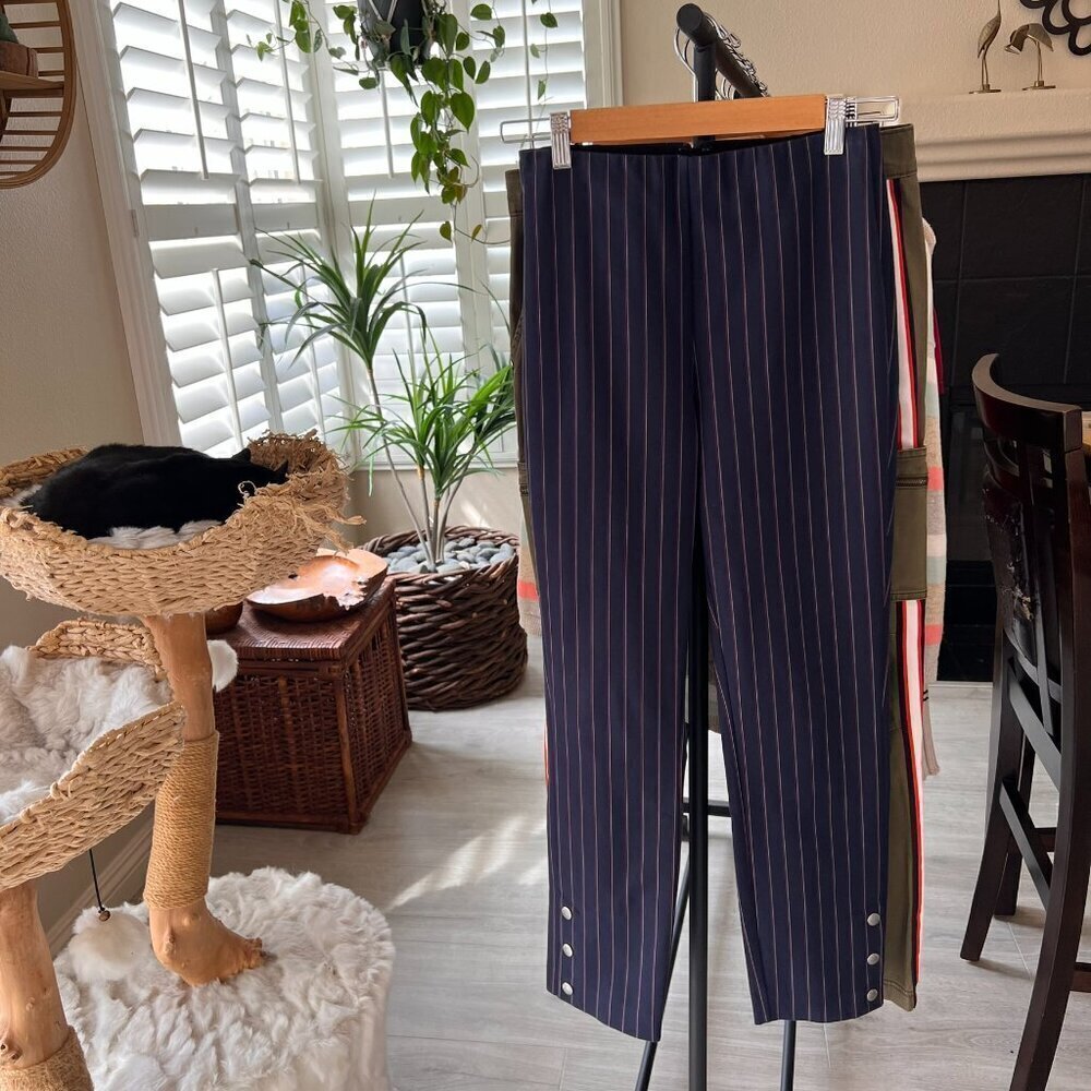Rag & Bone Pants Womens Size 4 Navy Stripe Simone Snap Pant High Rise Career - Picture 16 of 16